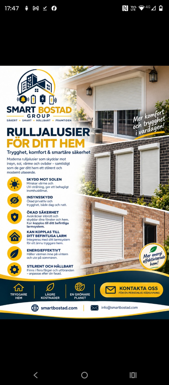 Smart Bostad Groups reklamblad för rulljalusier till hemmet